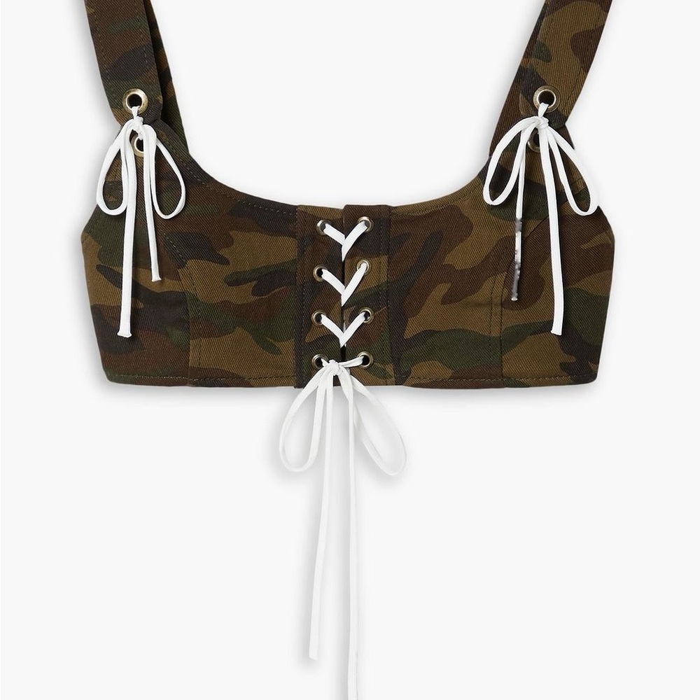 MONSE
Lace-up printed camouflage-print cotton-twill bralette
